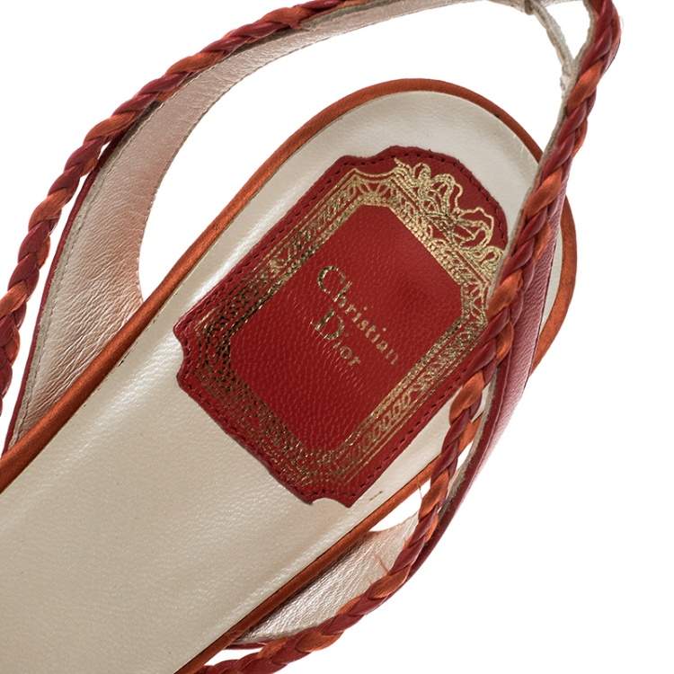 Pre Owned Dior Two Tone Leather And Satin Braid Bow Slingback Sandals Size 37.5