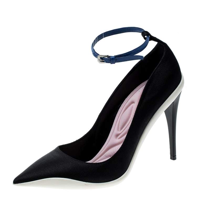 black fabric pumps