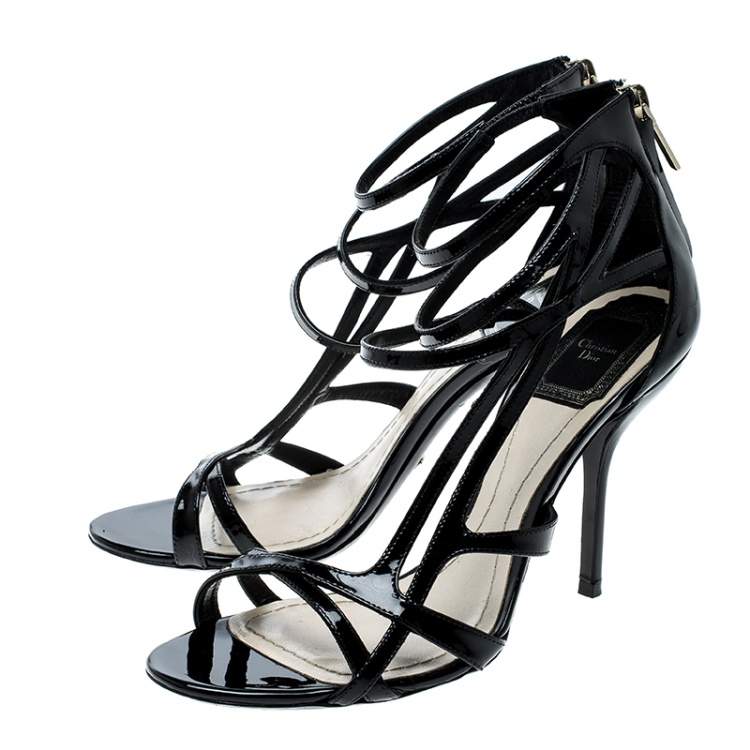 Pre Owned Dior Black Patent Leather Strappy Sandals Size 37