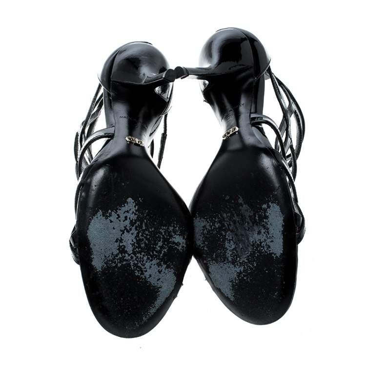 Pre Owned Dior Black Patent Leather Strappy Sandals Size 37