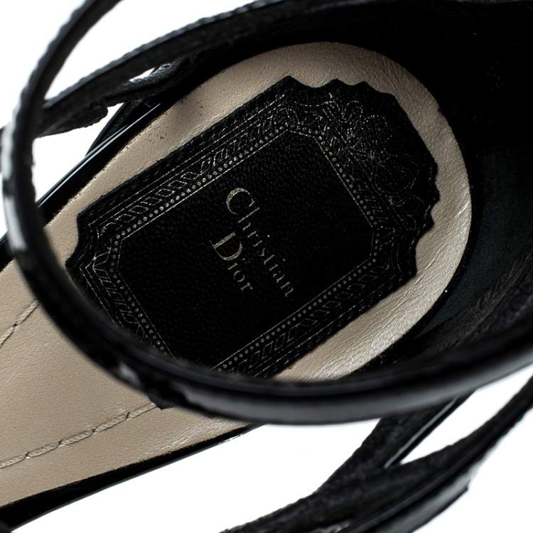 Pre Owned Dior Black Patent Leather Strappy Sandals Size 37