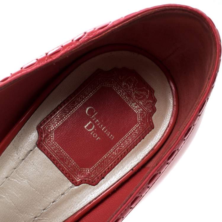 Pre Owned Dior Coral Leather Bow Peep Toe Platform Pumps Size 41
