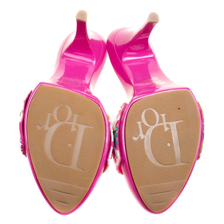 Pre Owned Dior Multicolor Printed Cotton Peep Toe Slide Clogs Size 39.5
