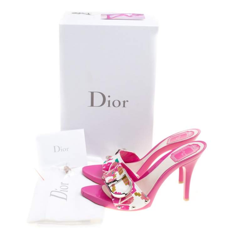 Pre Owned Dior Multicolor Printed Cotton Peep Toe Slide Clogs Size 39.5