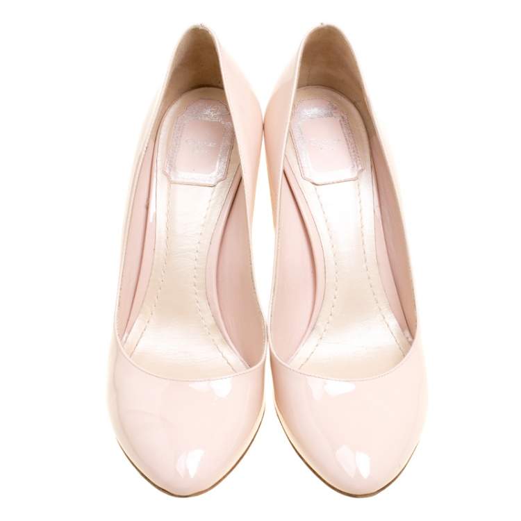 Pre Owned Dior Blush Pink Patent Leather and Suede Block Heel Pumps Size 39.5
