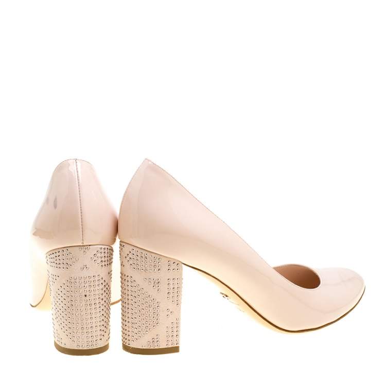 Pre Owned Dior Blush Pink Patent Leather and Suede Block Heel Pumps Size 39.5
