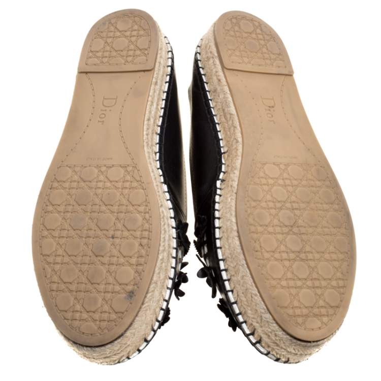 Pre Owned Dior Black Laser Cut Floral Embellished Leather Flore Espadrilles Size 39