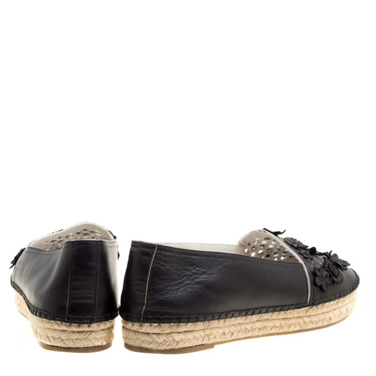 Pre Owned Dior Black Laser Cut Floral Embellished Leather Flore Espadrilles Size 39