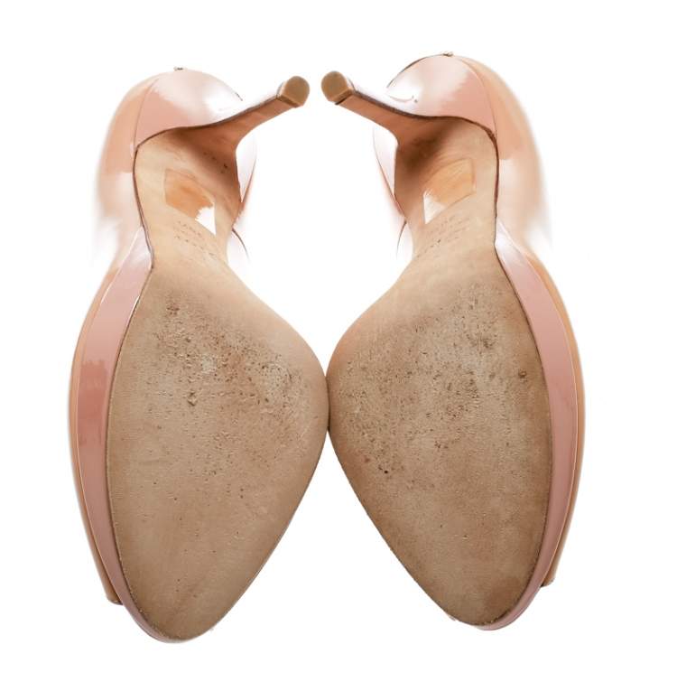 Pre Owned Dior Beige Patent Leather Miss Dior Peep Toe Platform Pumps Size 38.5