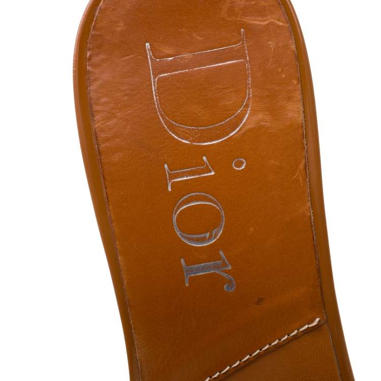 Pre Owned Dior Light Wash Denim Butterfly Embroidery Open Toe Slides Size 38.5