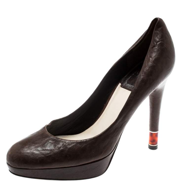 Pre Owned Dior Brown Leather Platform Pumps Size 36