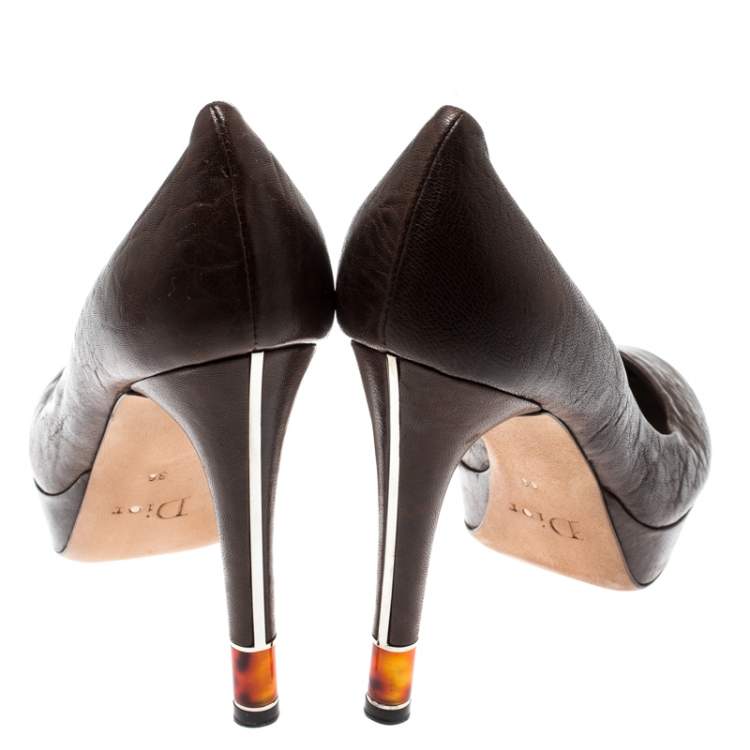 Pre Owned Dior Brown Leather Platform Pumps Size 36