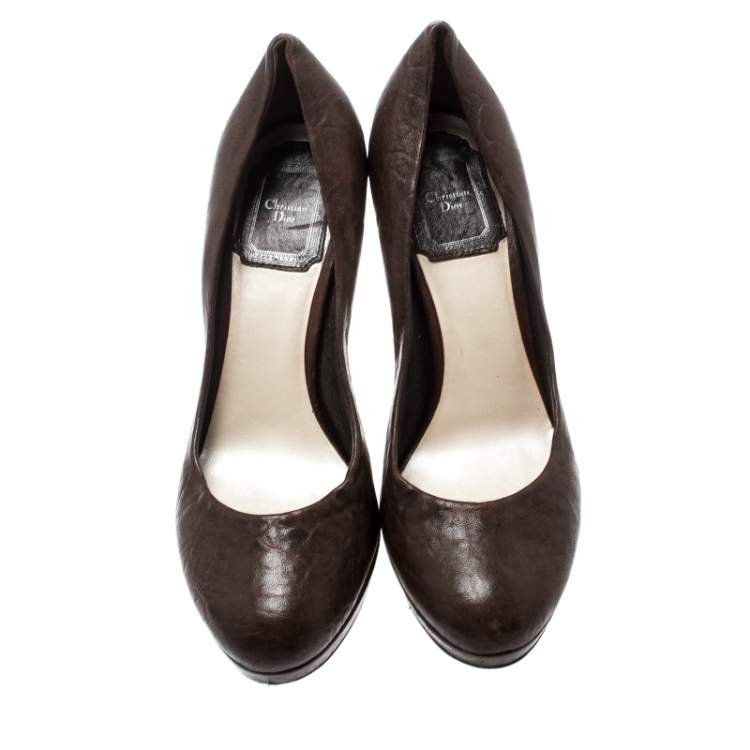 Pre Owned Dior Brown Leather Platform Pumps Size 36