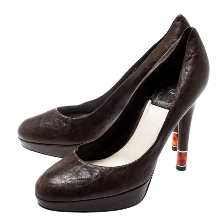 Pre Owned Dior Brown Leather Platform Pumps Size 36
