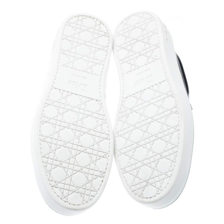 Pre Owned Dior Indigo Crystal Embellished Dark Wash Denim And Leather Happy Slip On Sneakers Size 37.5
