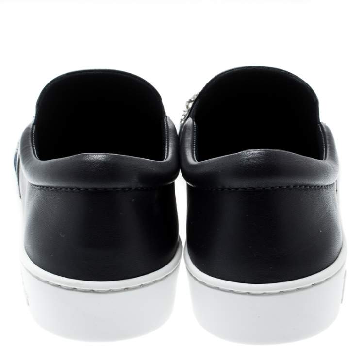 Pre Owned Dior Indigo Crystal Embellished Dark Wash Denim And Leather Happy Slip On Sneakers Size 37.5
