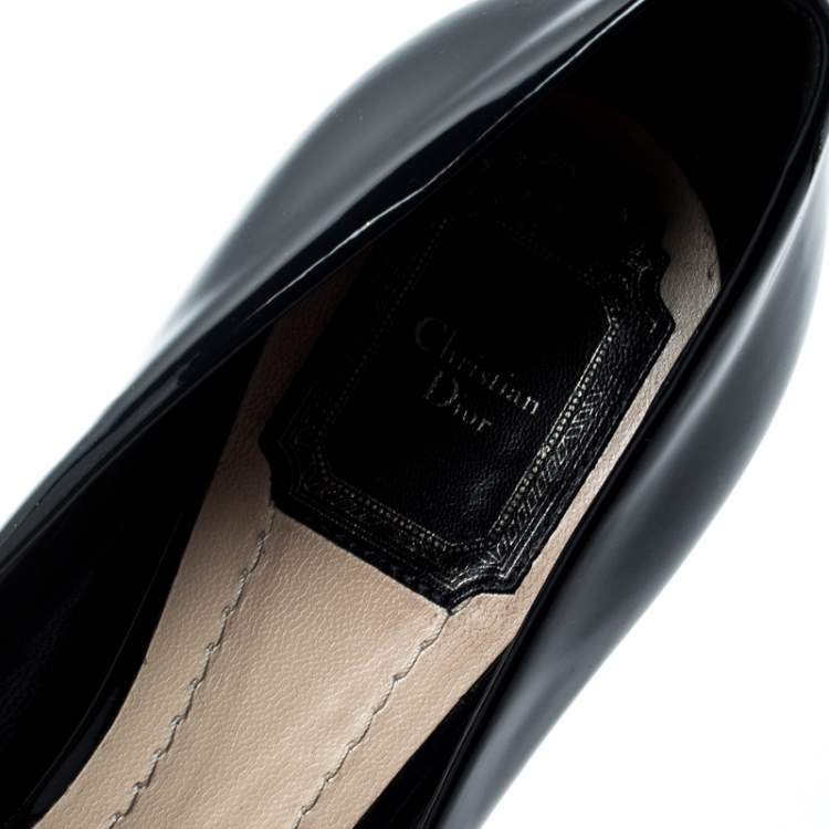 Pre Owned Dior Navy Blue Patent Leather Peep Toe Cannage Heel Platform Pumps Size 38.5