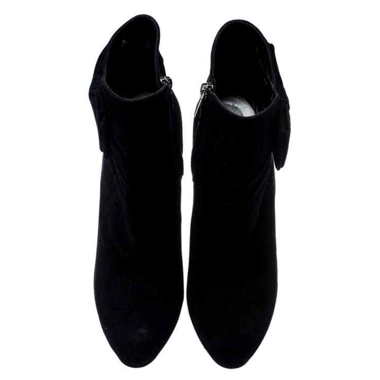Pre Owned Dior Black Suede Bow Detail Platform Ankle Boots Size 40