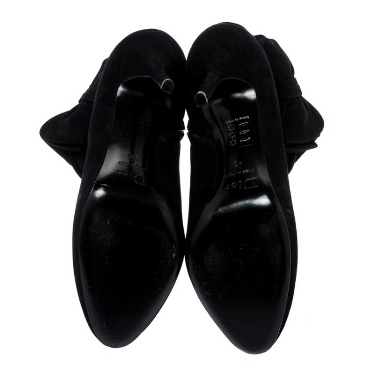 Pre Owned Dior Black Suede Bow Detail Platform Ankle Boots Size 40