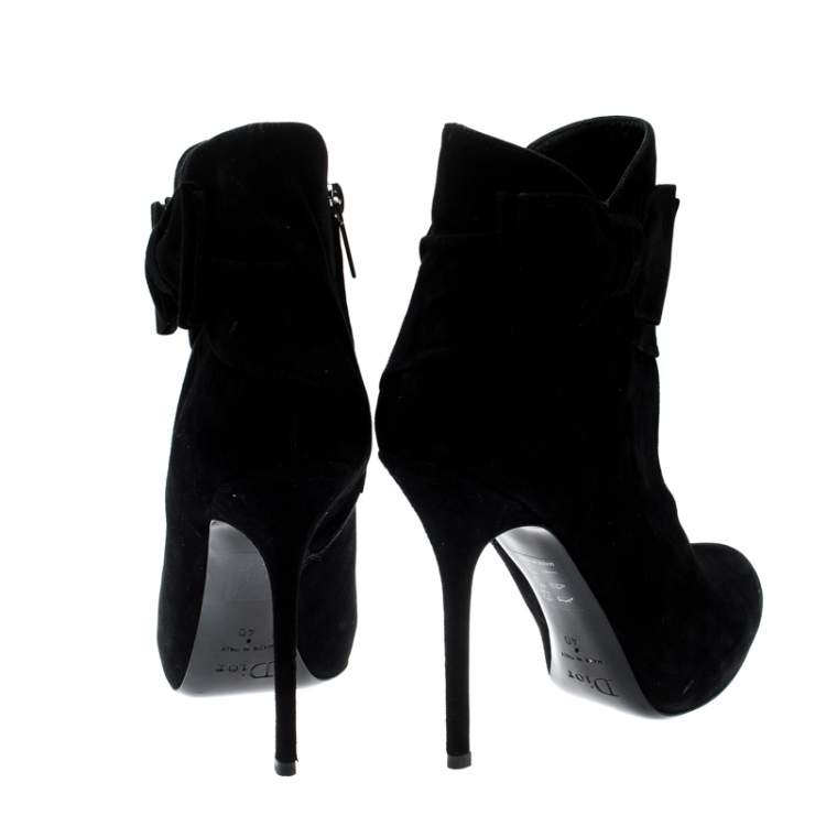 Pre Owned Dior Black Suede Bow Detail Platform Ankle Boots Size 40