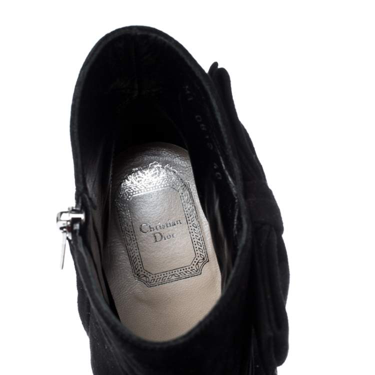Pre Owned Dior Black Suede Bow Detail Platform Ankle Boots Size 40