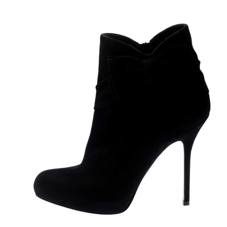 Pre Owned Dior Black Suede Bow Detail Platform Ankle Boots Size 40