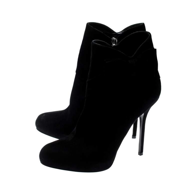 Pre Owned Dior Black Suede Bow Detail Platform Ankle Boots Size 40