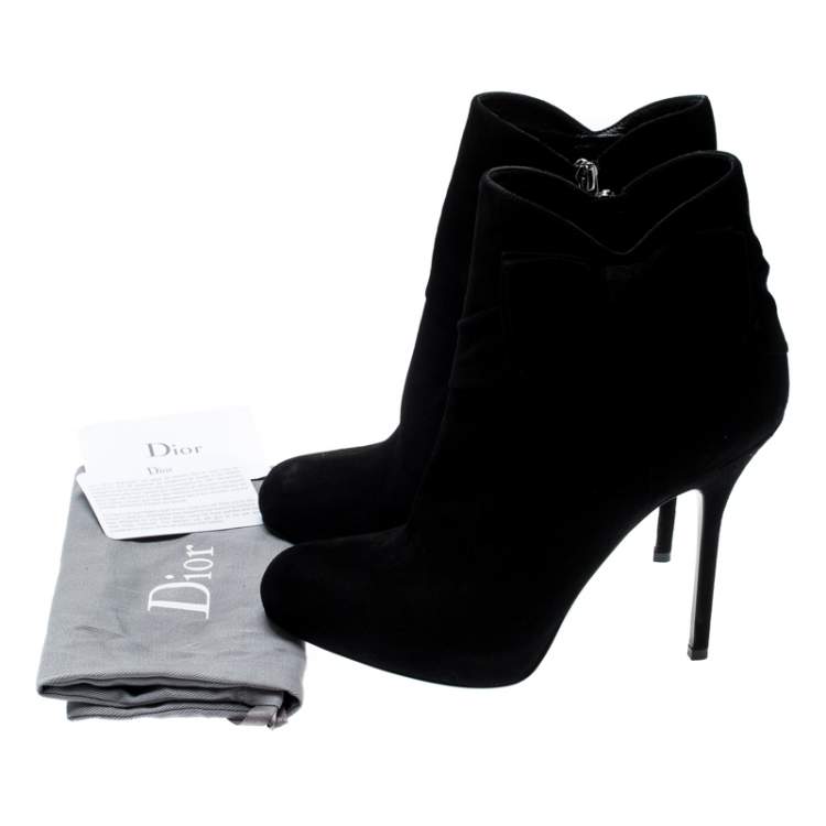 Pre Owned Dior Black Suede Bow Detail Platform Ankle Boots Size 40