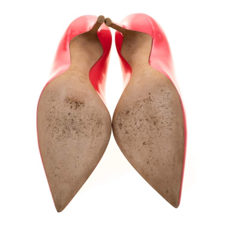 Pre Owned Dior Coral Patent Leather Pointed Toe Pumps Size 36.5