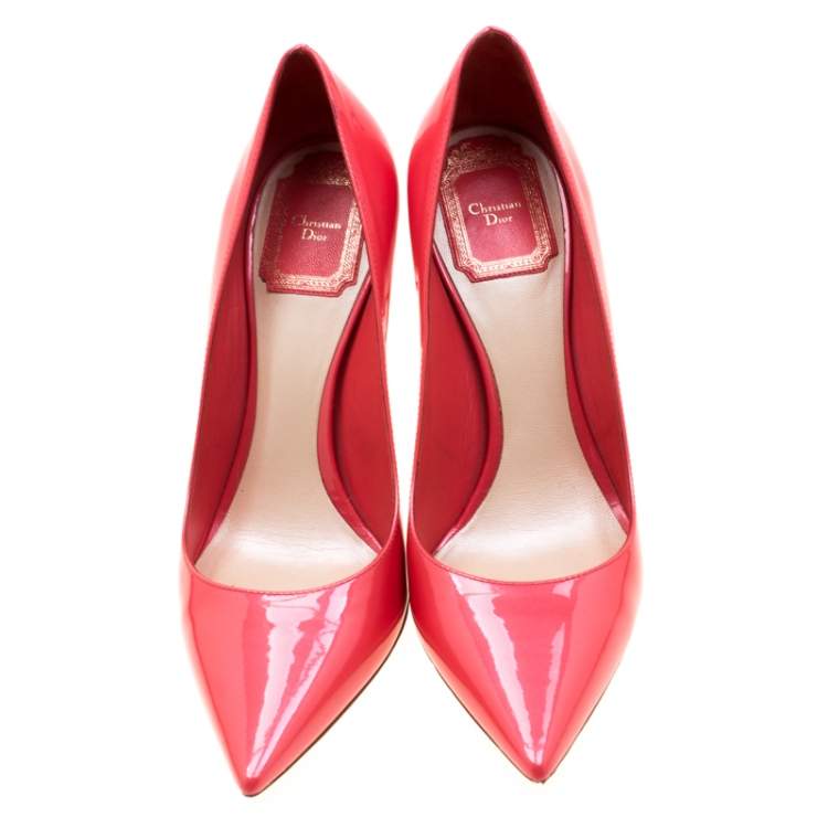 Pre Owned Dior Coral Patent Leather Pointed Toe Pumps Size 36.5