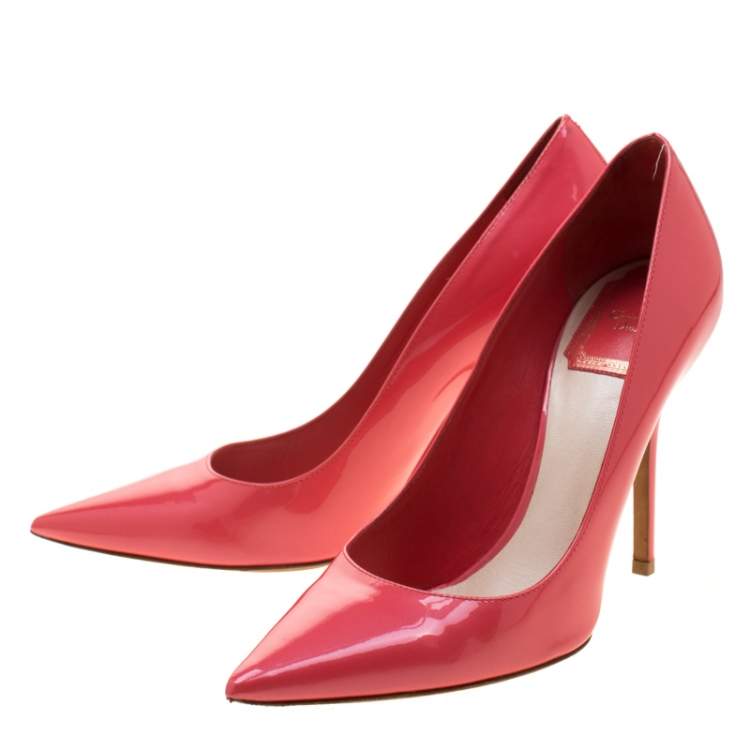 Pre Owned Dior Coral Patent Leather Pointed Toe Pumps Size 36.5