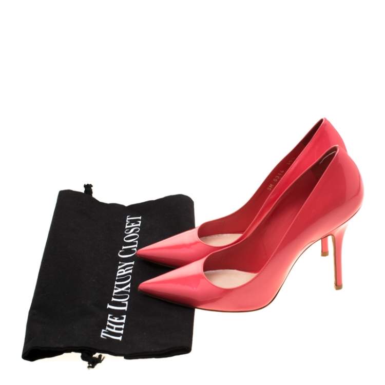 Pre Owned Dior Coral Patent Leather Pointed Toe Pumps Size 36.5