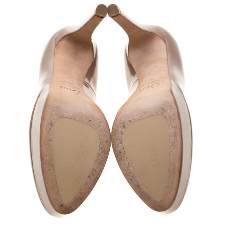 Pre Owned Dior Brown Patent Leather Platform Pumps 38.5