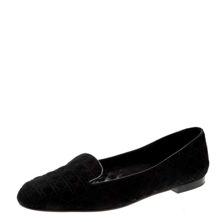 Pre Owned Dior Black Suede Cannage Smoking Slippers Size 40