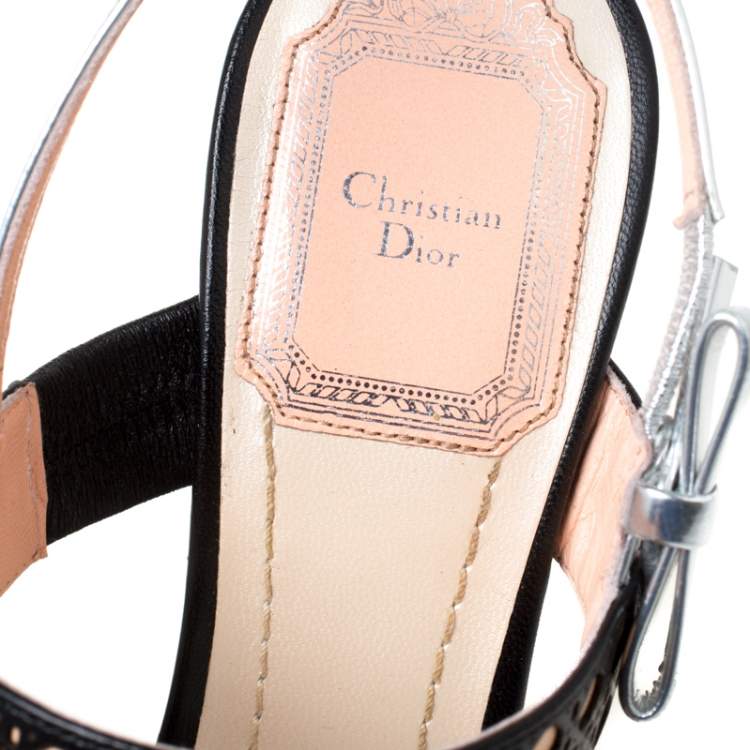 Pre Owned Dior Tricolor Cannage Leather Wedge Heel Open Toe Sandals Size 35.5