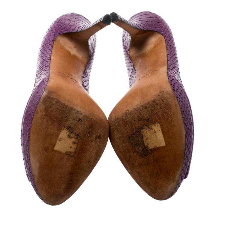 Pre Owned Dior Purple Python Miss Dior Peep Toe Platform Pumps Size 37.5
