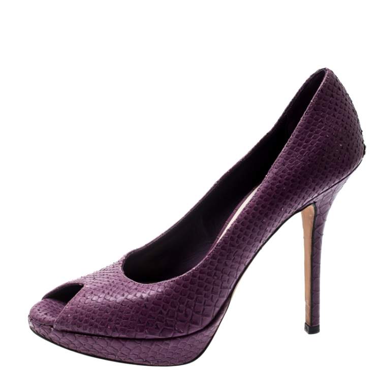 Pre Owned Dior Purple Python Miss Dior Peep Toe Platform Pumps Size 37.5