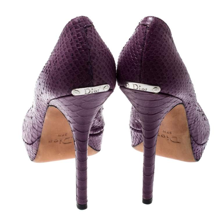 Pre Owned Dior Purple Python Miss Dior Peep Toe Platform Pumps Size 37.5