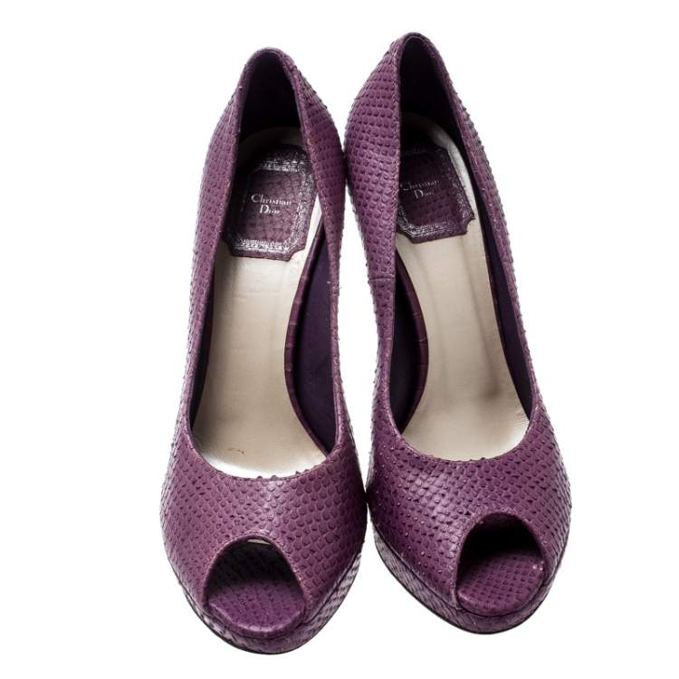 Pre Owned Dior Purple Python Miss Dior Peep Toe Platform Pumps Size 37.5