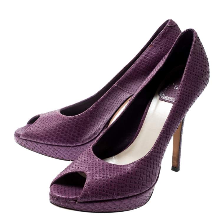Pre Owned Dior Purple Python Miss Dior Peep Toe Platform Pumps Size 37.5