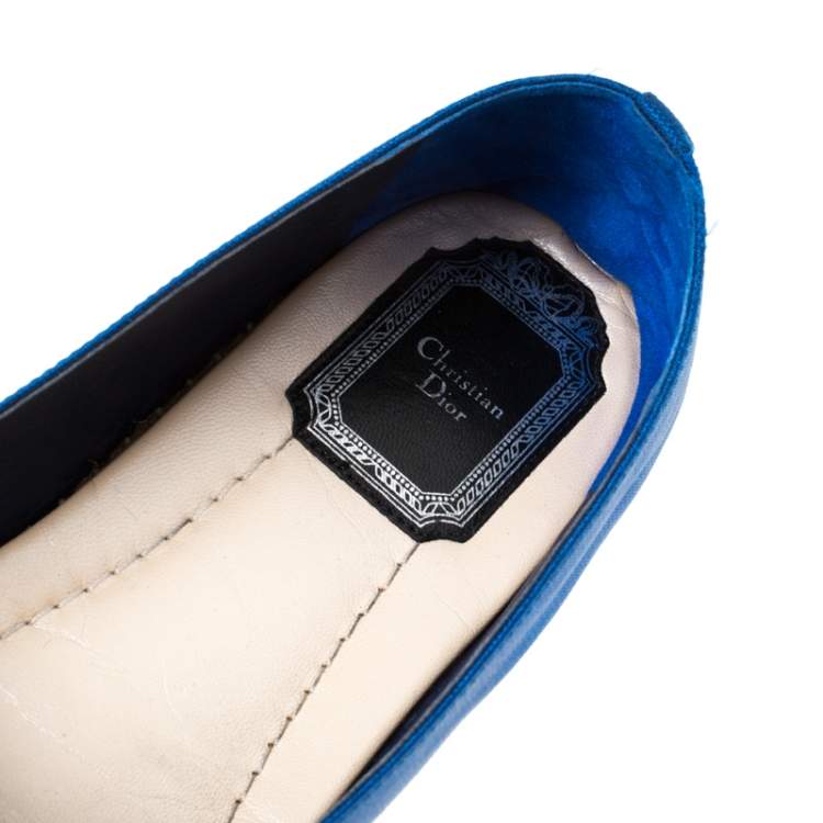 Pre Owned Dior Blue/Black Crystal Embellished Fabric Riviera Espadrille Loafers Size 37.5
