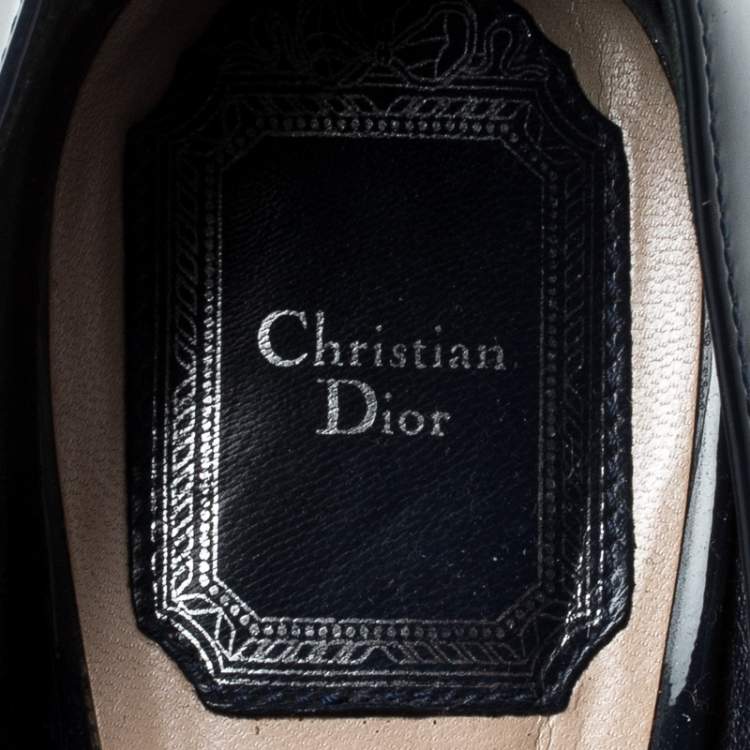 Pre Owned Christian Dior Navy Blue Patent Leather Miss Dior Peep Toe Pumps Size 39