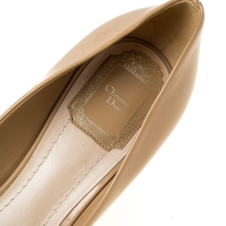Pre Owned Dior Beige Leather Cannage Heel Peep Toe Pumps Size 38