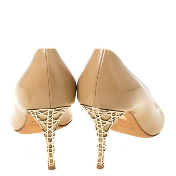 Pre Owned Dior Beige Leather Cannage Heel Peep Toe Pumps Size 38