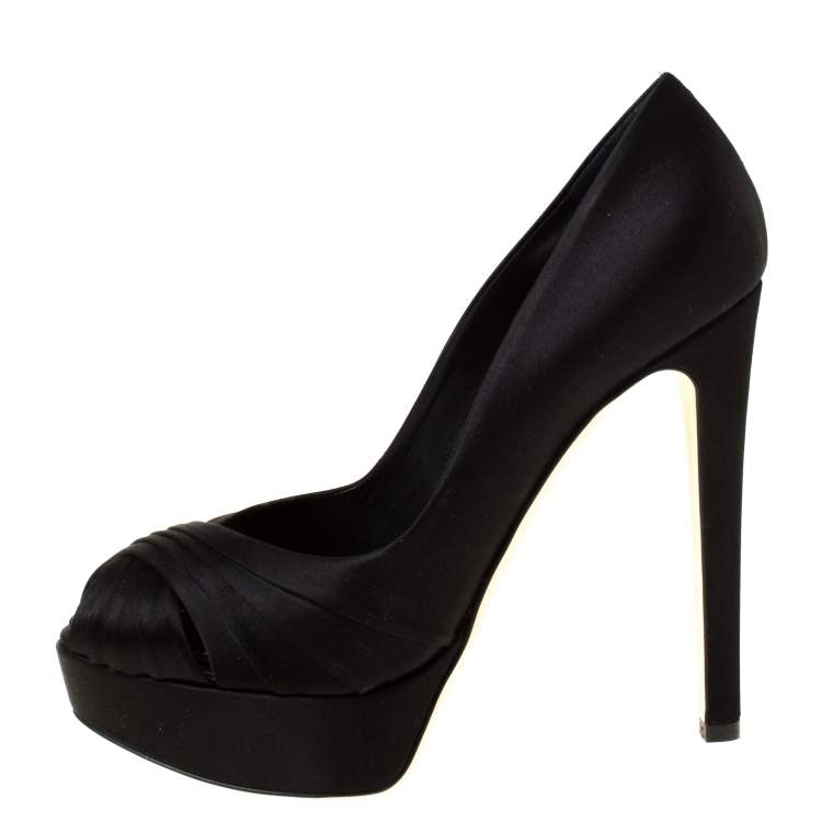 Pre Owned Dior Black Pleated Satin Criss Cross Platform Pumps Size 39.5