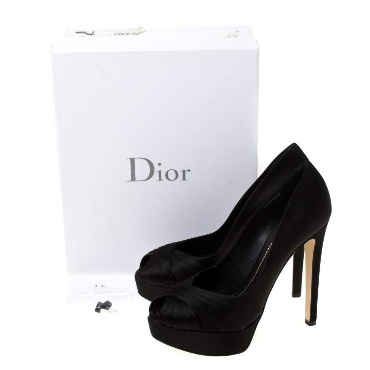 Pre Owned Dior Black Pleated Satin Criss Cross Platform Pumps Size 39.5