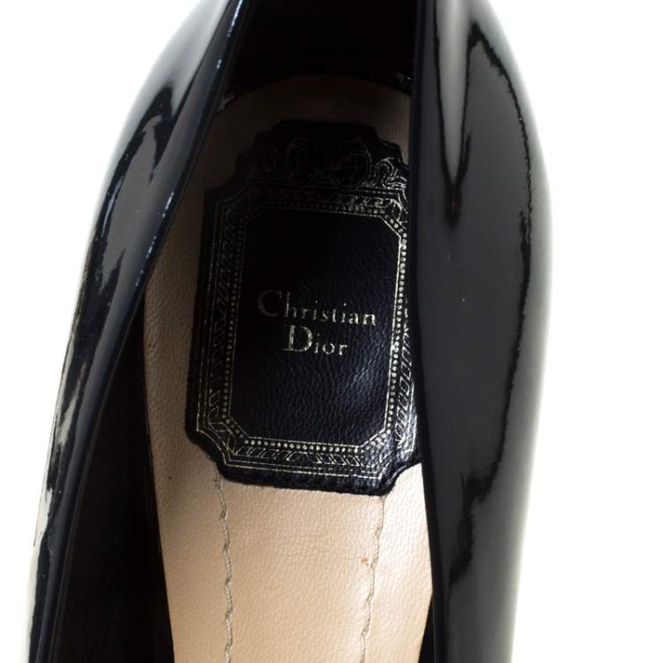 Pre Owned Dior Navy Blue Patent Leather Peep Toe Cannage Heel Platform Pumps Size 41.5
