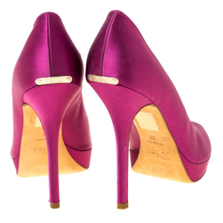 Pre Owned Dior Fuchsia Satin Peep Toe Platform Pump Size 38