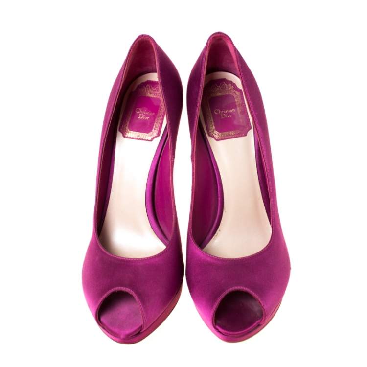 Pre Owned Dior Fuchsia Satin Peep Toe Platform Pump Size 38