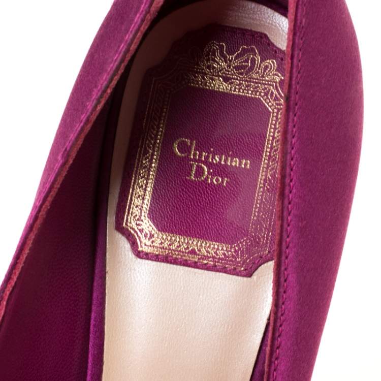 Pre Owned Dior Fuchsia Satin Peep Toe Platform Pump Size 38